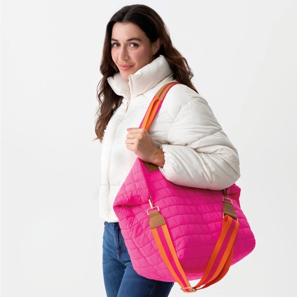 Shiraleah Pink Quilted Tote with Orange Straps